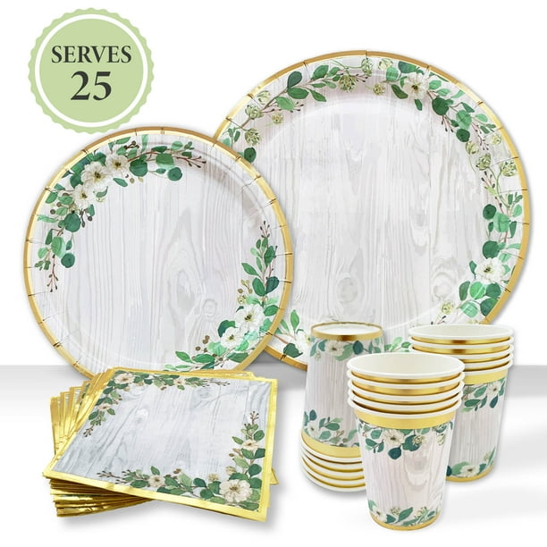 Woodland Sage Green Party Decorations with 25Servings, Paper Plates