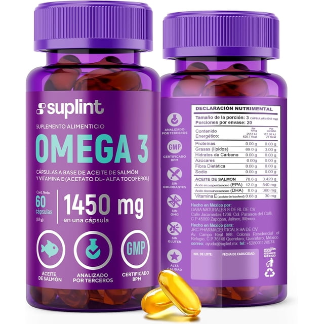 Suplemento de Omega 3 3420 MG con Vitamina E | Suplementos de Aceite de Pescado con Omega 3 EPA y DHA | Sin OGM, Sin Gluten | Fabricado en Holanda | 60 Cápsulas