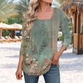 thumbnail image 2 of Ruimatai Women's Casual Square Neck Printed Blouse Three-Quarter Sleeve Flowy Tunic Top Comfortable Stretchy Fabric Fashion Summer T-Shirt, 2 of 5