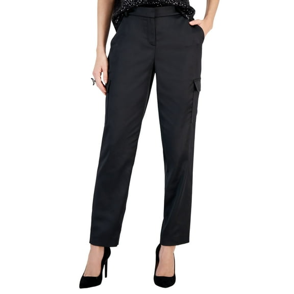 Bar III Women's Satin Cargo-Pocket Ankle Pants – Black, Size - 16