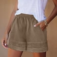 thumbnail image 4 of Women's High Waisted Lace Trim Shorts, Elastic Lightweight Summer Shorts with Fringe Hem and Pockets, Stylish Casual Flowy Shorts for Beach Vacation Daily Wear Brown M, 4 of 7