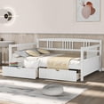thumbnail image 2 of Wood Daybed with Rails Twin Bed Wooden Slats Support Modern Living Daybed (Full with Drawers, White), 2 of 8