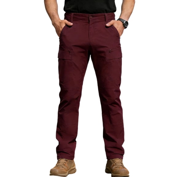 JUUYY Mens Cargo Pants Stretch Relaxed Fit Hiking Work Pants Multi Pockets Casual Straight Leg Baggy Outdoor Sports Active Pants Wine L