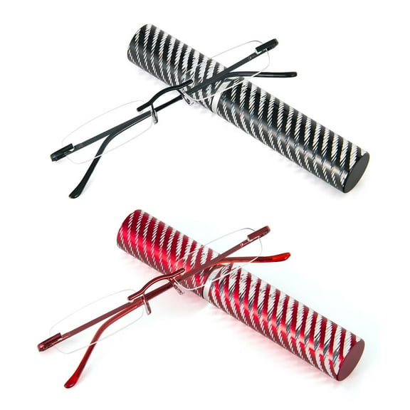 REAVEE Mini Rimless Reading Glasses, 2 Pack Slim Pocket Compact Metal Readers with Small Portable Case Suitable for Men and Women