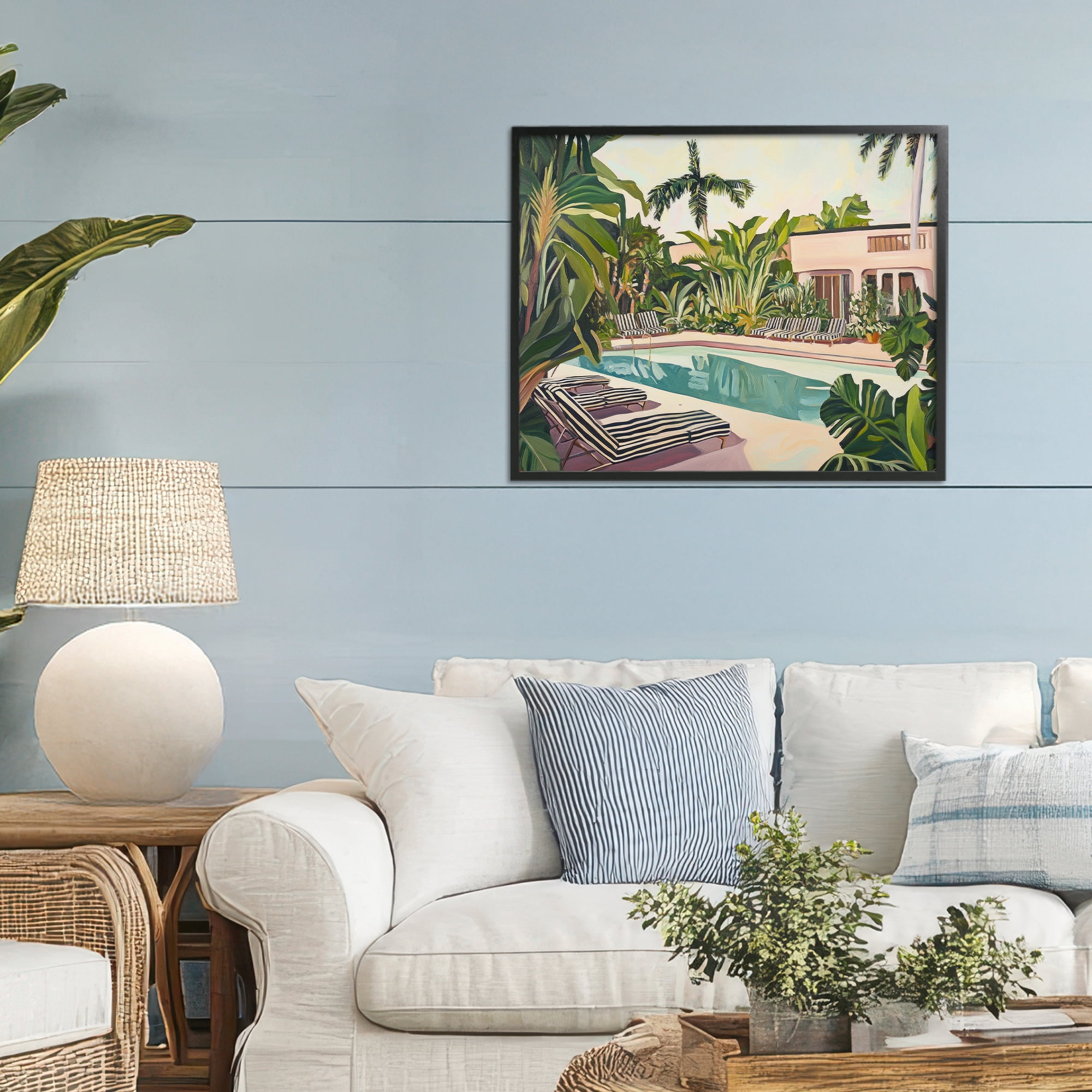 Stupell Industries Poolside Resort Lounge Chairs Black Framed Giclee Art, design by Sisi and Seb