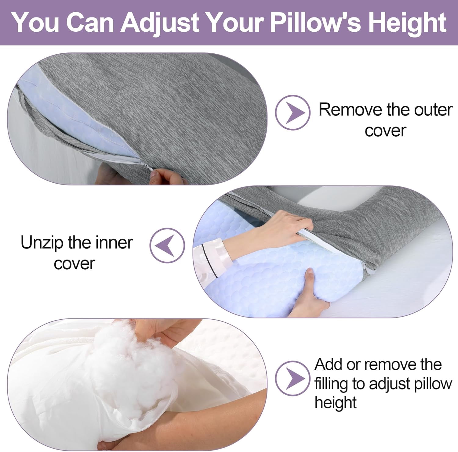 Cooling U Shaped Pillow for Neck, Contour Shoulder Pillow for Side Sleepers, Ergonomic Body Pillows for Adults, Hug Pillow with Washable Cover for Back, Shoulder Pressure Reduce (Dark Grey)