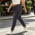 thumbnail image 4 of Plus Size Skinny Jeans for Women Crossover Elastic Stretch Waist Skinny Full Length Denim Pants with Pockets High Waisted Stretchy Denim Pants, 4 of 6
