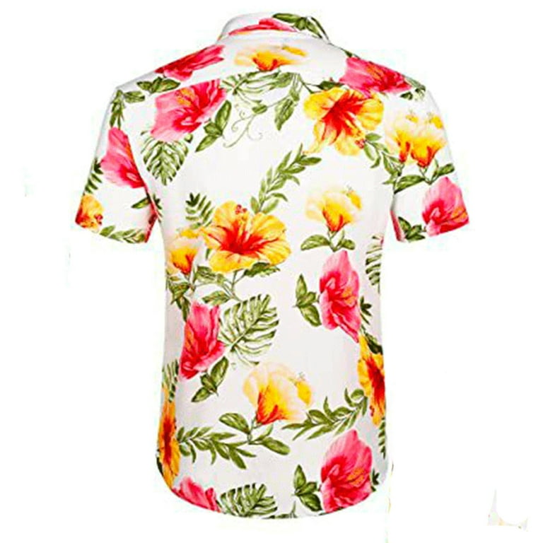 YOTAMI Men's Shirts Hawaiian Print Lapel Short Sleeve Shirt Travel White  L,XL,XXL,XXXL,XXXXL,XXXXXL