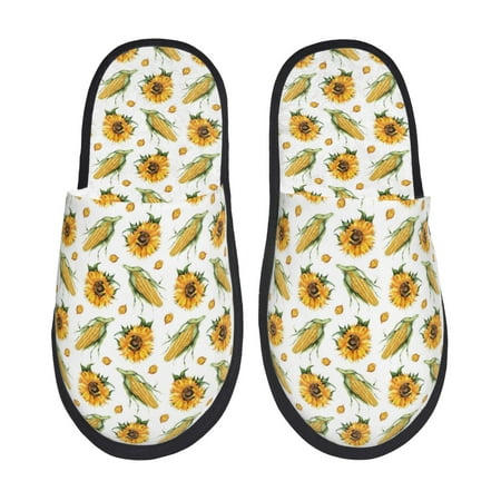 

Sikiie Corn Sunflowers Fuzzy Slip-on Slippers Warm Cozy Soft Lightweight Memory Foam Indoor House ShoesMedium