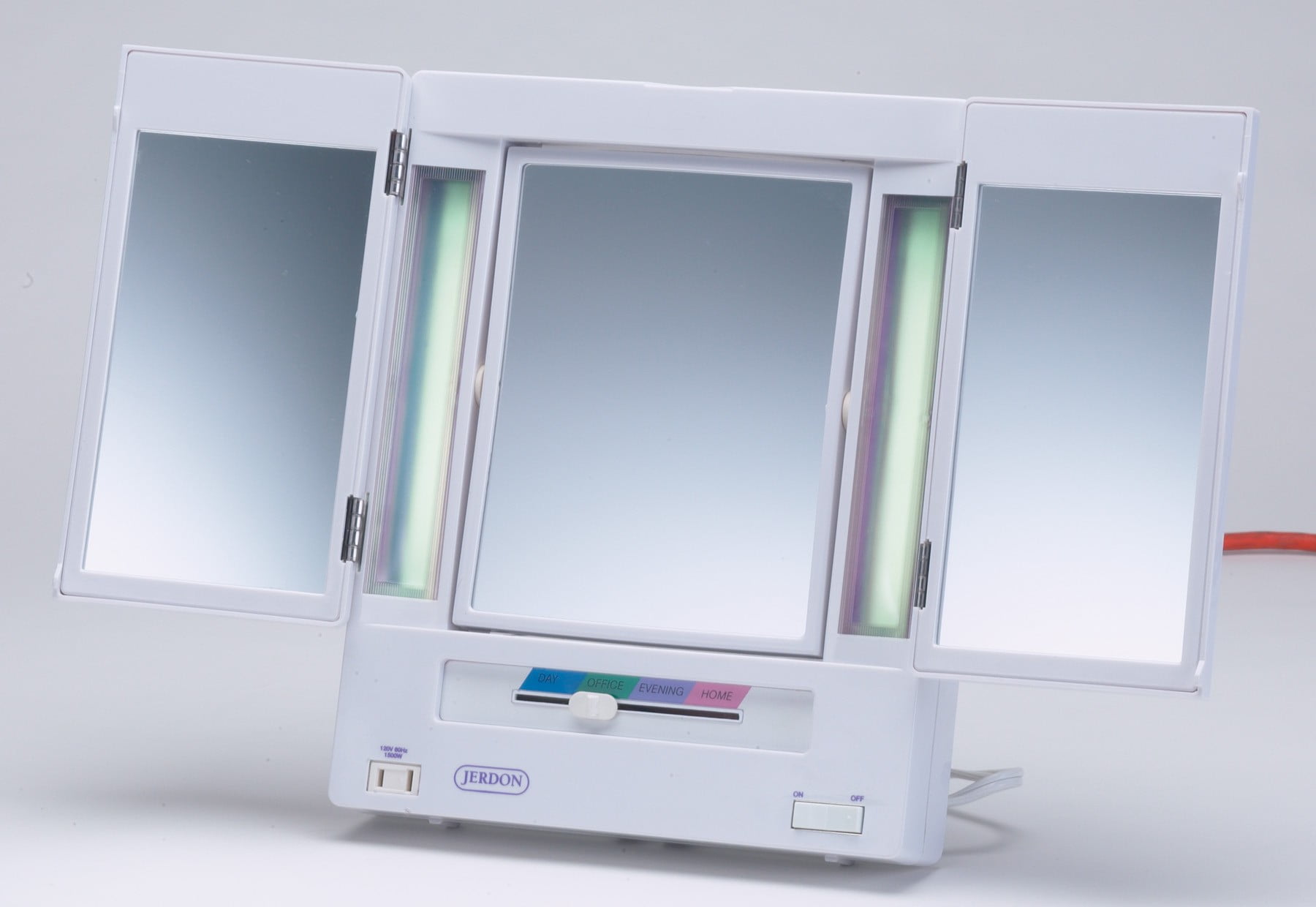 Jerdon Tri Fold Makeup Mirror with Variable Light Settings 5X 1X