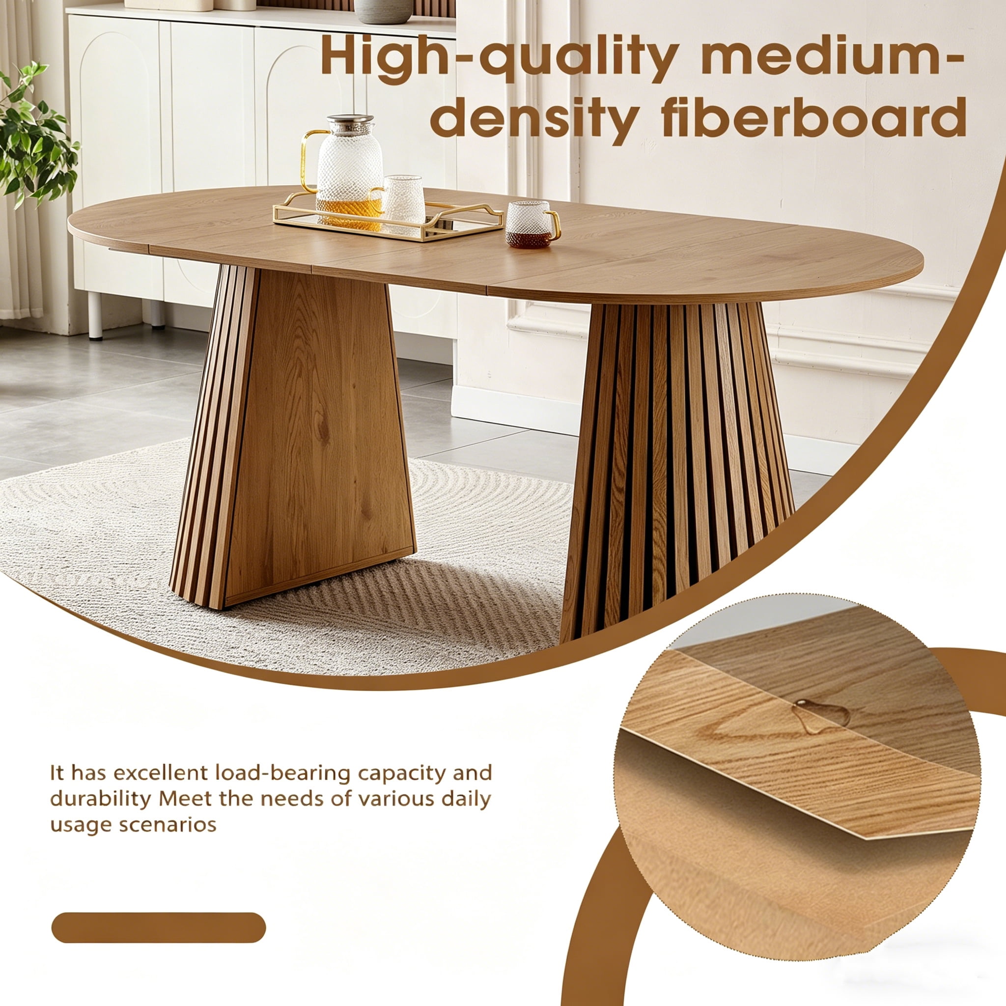 Wooden Dining Table, Flexible and Extendable, Multi-functional and Space-saving, Fashionable Oval Design and Slatted Table Legs, Tea Table or Office Desk, Beautiful and Practical