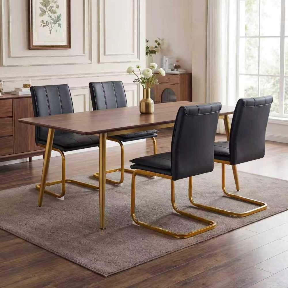 Modern dining chairs set of 4, PU leather black kitchen chairs, restaurant chairs, suitable for kitchens, living rooms, bedrooms, and offices, and metal legs, Golden
