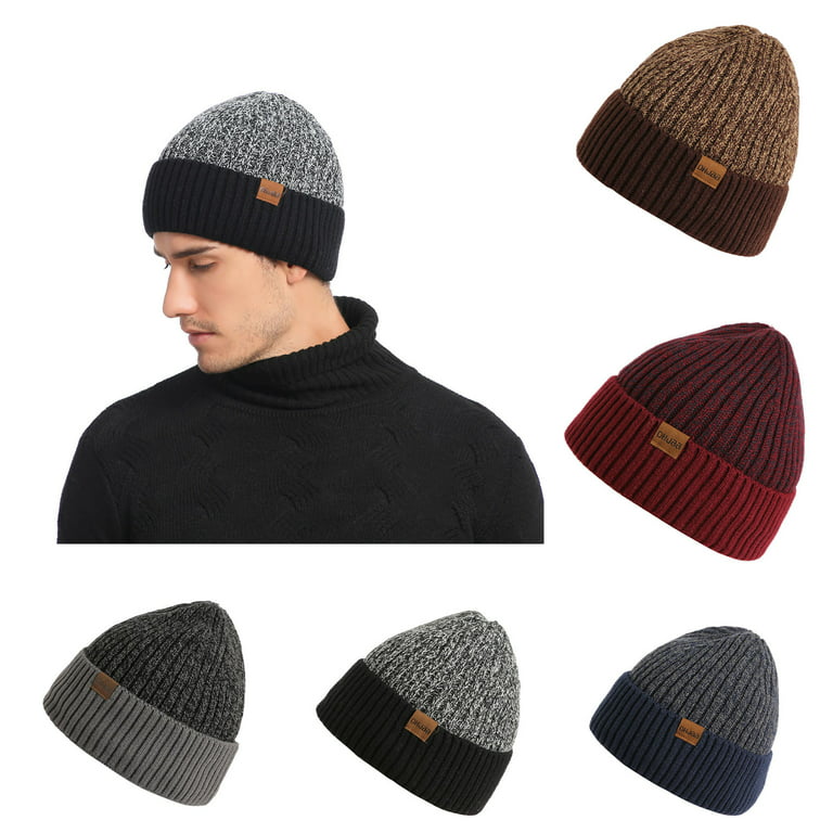 Woolen for Men Mixed Hat Color Double-layer Men Velvet Hat Knitted Beanie Navy,Men Dadaria Hats Warm And
