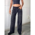 thumbnail image 6 of Women Baggy Jeans Mid-Low Waist Boyfriend Streetwear Vintage Jeans Wide Leg Denim Pants Black & Gray XL, 6 of 8