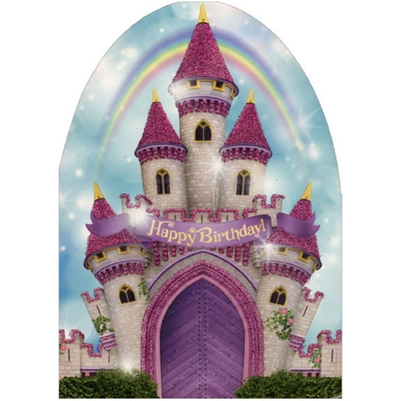 Paper House Productions Pink Castle and Rainbow Die Cut Glitter Birthday Card For Girls