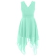 thumbnail image 3 of Linjinx Kids Flower Girls Chiffon V Back Wedding Bridesmaid Dress Asymmetric Hem Pleated Waist Mint Green 16, 3 of 7