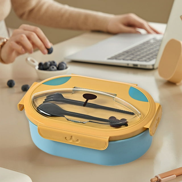 EGNMCR Kitchen Gadgets, Large Capacity Double Layer Compartment Lunch Box Fashionable Oval Lunch Box Portable Heatable Lunch Box Compartments No Odor Easy To Clean Plastics Bento Boxes