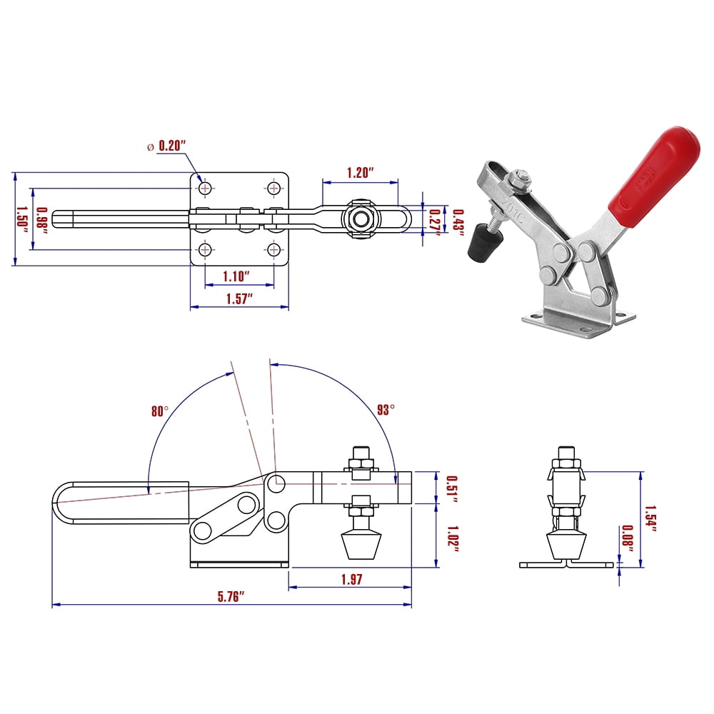 8 Pack 6 Inch 201C Horizontal Toggle Clamps 220LB Quick Release Hand Tool