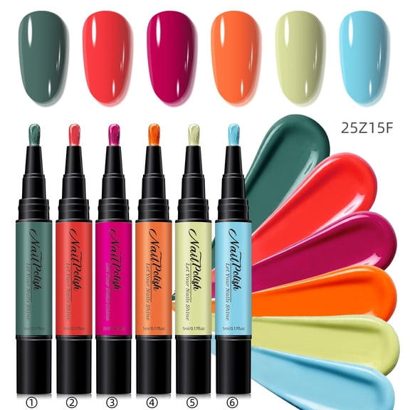 5ml Nail Polish Pen Set 6 Colors,Quick Dry Nail Polish,Nail Art Pens,Water Nail Polish Pen,Dry Nail Art Pens Air Dry Nail Paint No Lamp Needed Control Brush Tip For Diy 5mlx6