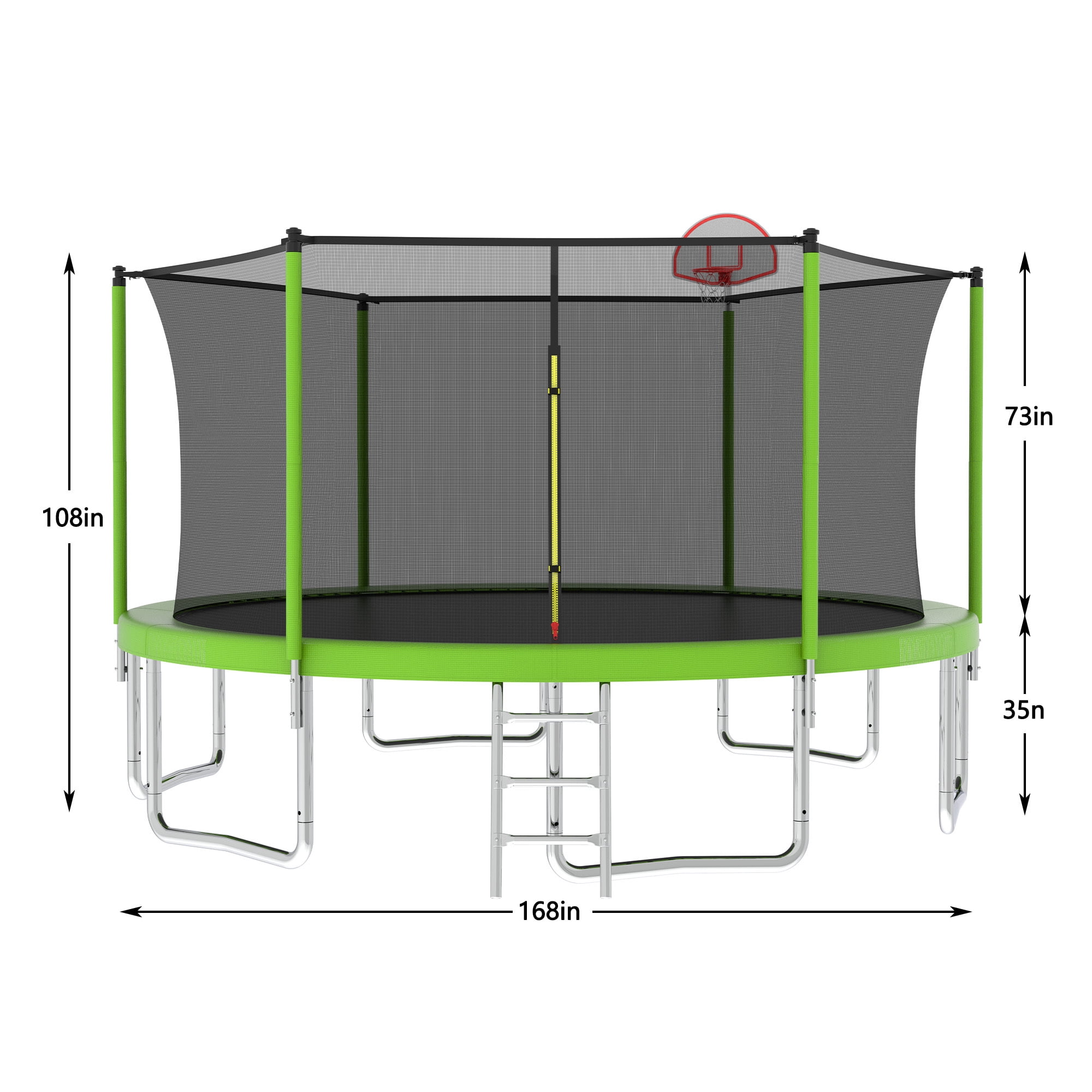 Leumius 14FT Trampoline with Basketball Hoop,Heavy-Duty Outdoor Trampoline with Enclosure Net,Upgraded Kids Recreational Trampoline for Kids and Adults,Green