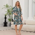 thumbnail image 2 of Zipper Women's Robes Lightweight Soft Bathrobes for Women Zipper Front 3/4 Sleeve Knee Length Maple Leaf Print Trendy Pajama Sleepwear with Pockets Green L, 2 of 8