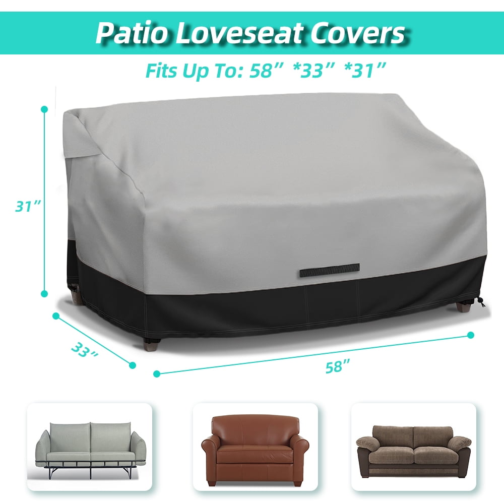 Zenicham Patio Loveseat Cover, 600D Heavy Duty Waterproof Couch Cover, Gray/Black 60"Wx35"Dx35"H