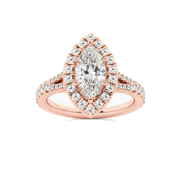 JewelWeSell 1 Ct Center 1.5 Cttw Igi Certified Lab Grown Marquise Diamond Halo Split Shank Engagement Ring for Women | 14K Solid Rose Gold | (E-F, VS1-VS2)