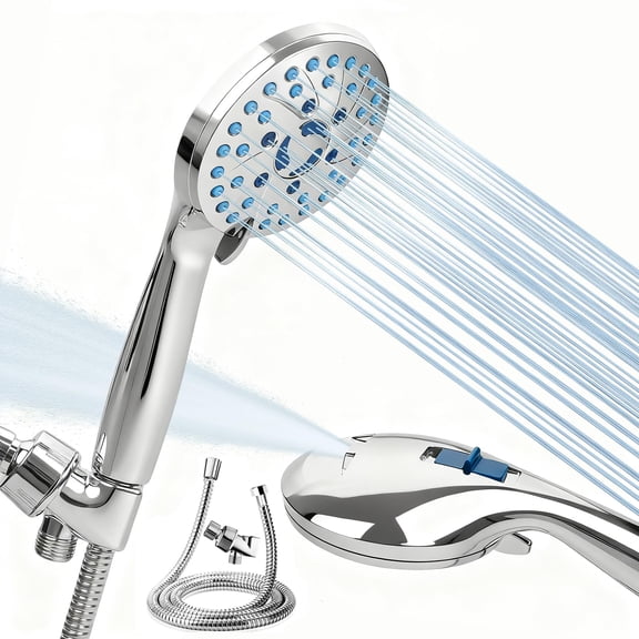 TONWIK 7-Setting Shower Head with Handheld, High Pressure Hand held Shower Head, 4.7 Inch Chrome Detachable Showerhead Set with 59 Inch Stainless Steel Hose and Adjustable Showerhead Holder