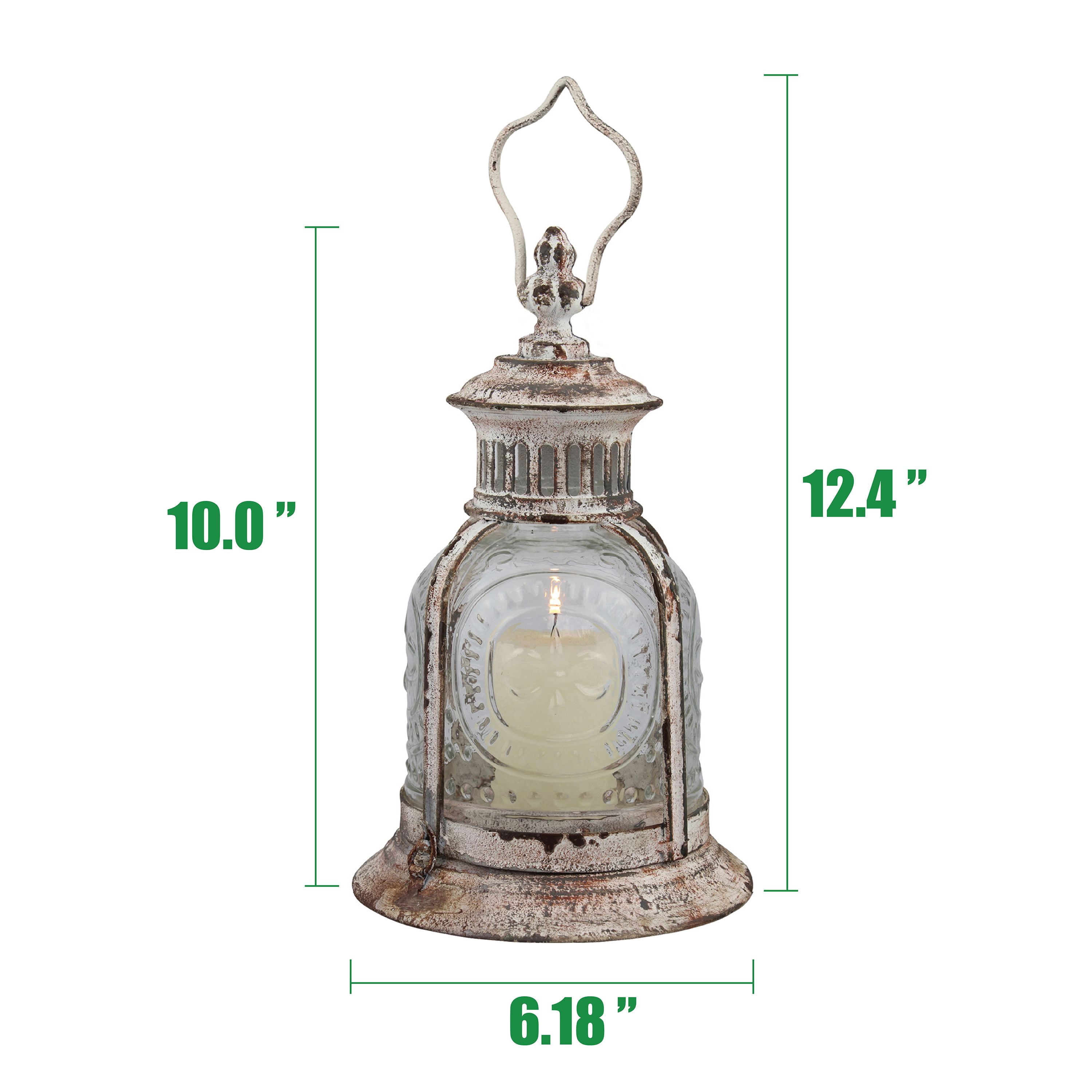 Stonebriar Indoor and Outdoor 10" Vintage Metal and Glass Candle Lantern, Off-White