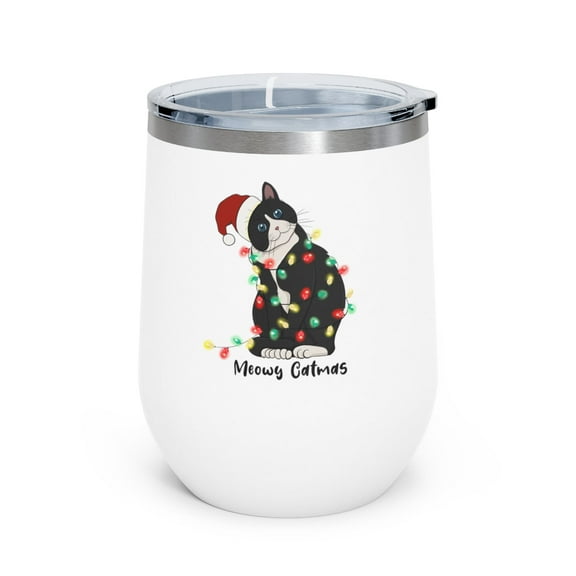Meowy Catmas - Holiday 12oz Insulated Wine Tumbler