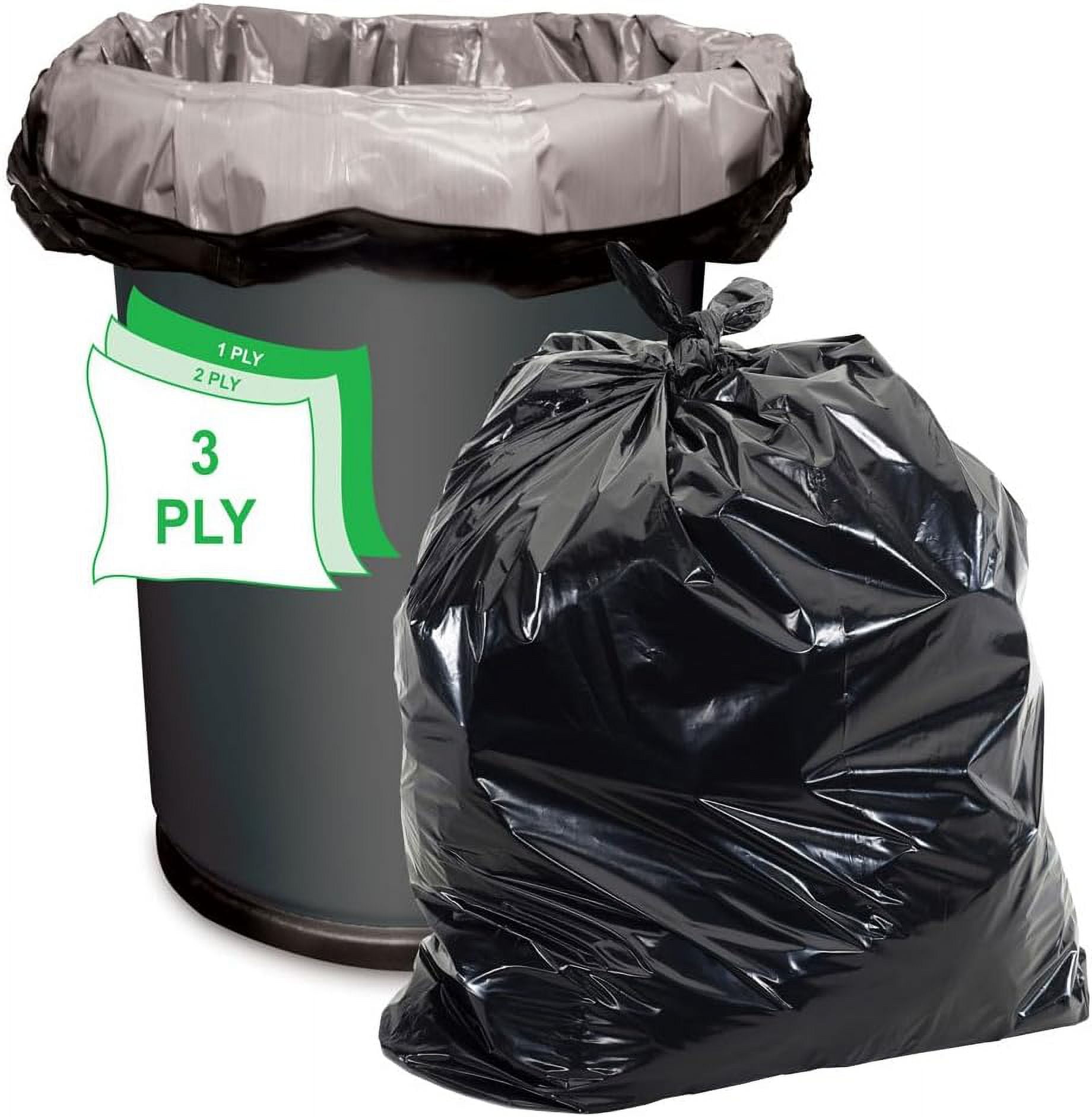 Aluf Plastics - COEX 3 Ply Garbage Bags, 20-30 Gallon, 1.5 Mil (eq), 30"x36", Black, 100 Count
