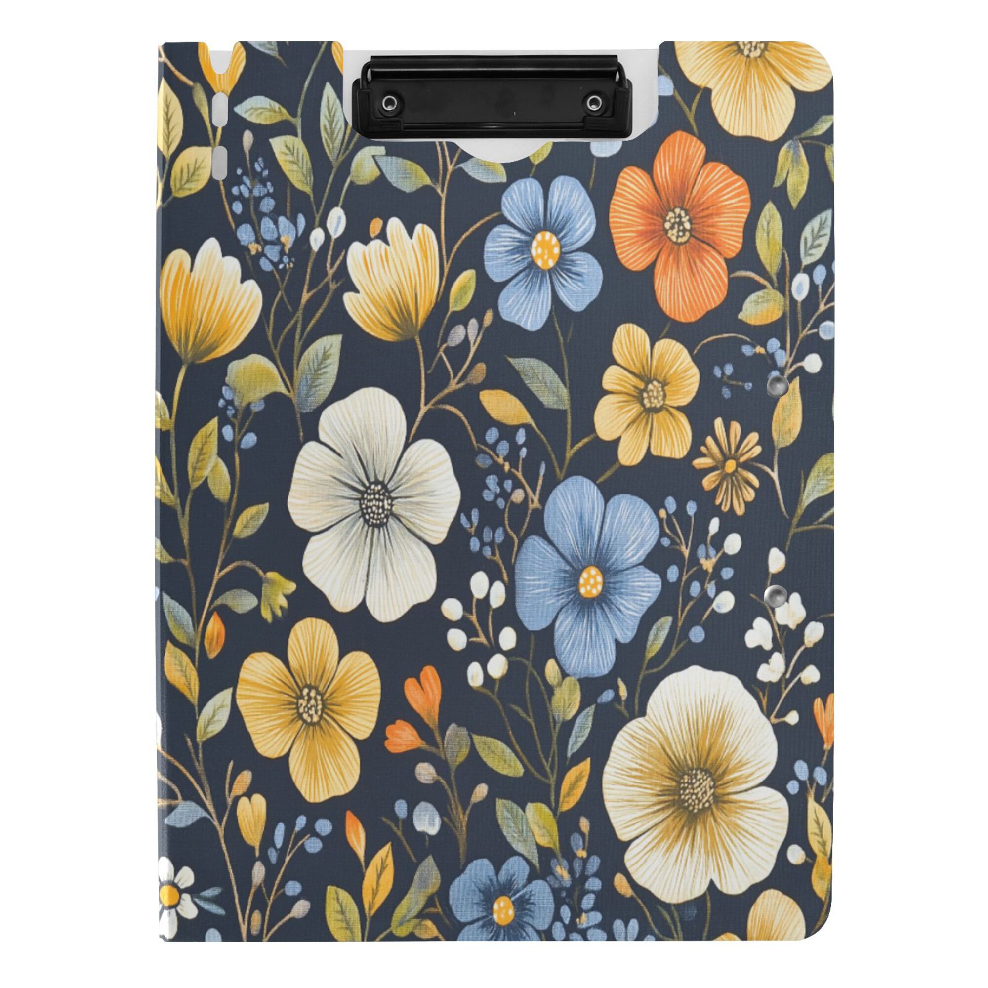 FORMRS A4 Clipboard Folder with Pen Holder Horizontal Foldable School Office Binder, Navy Floral Pattern