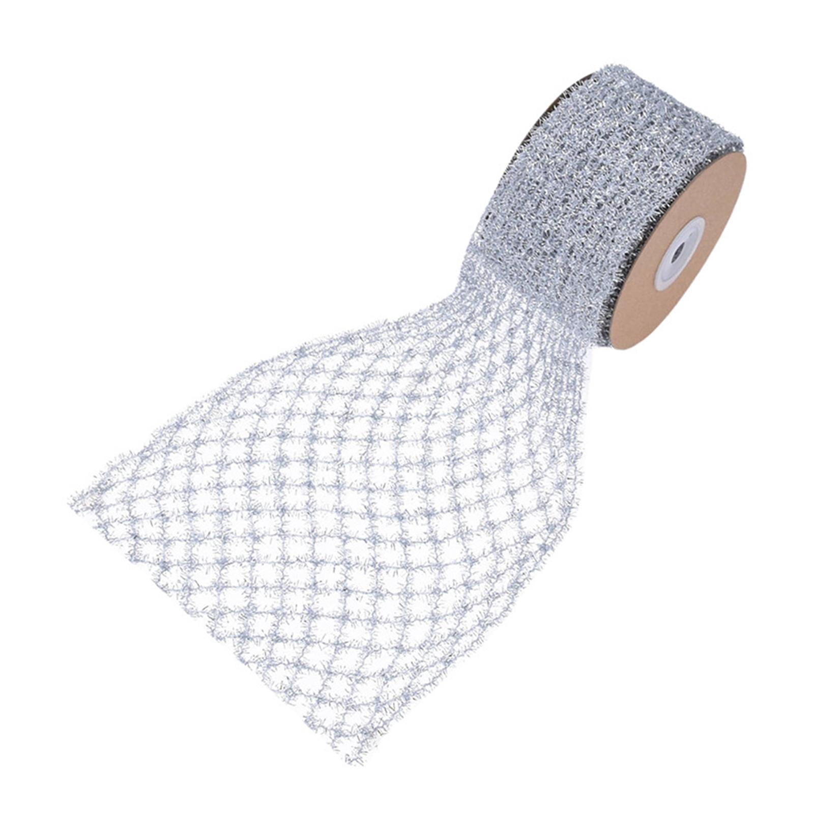 Yunhgft 1 Roll Glitter Wired Ribbon Home Decoration Stretchable Sparkling Trim Christmas Silver