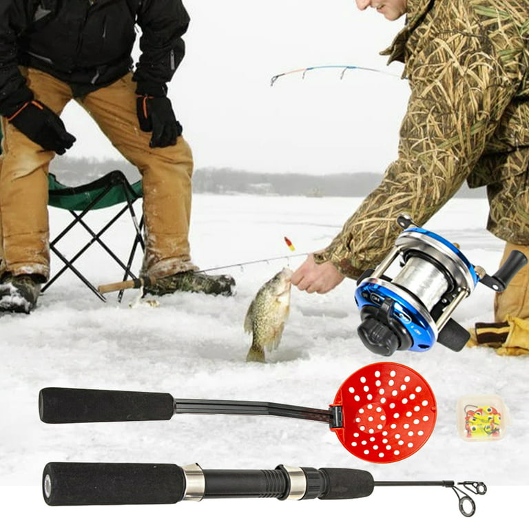 UDIYO 1 Set Winter Fishing Kit Non-slip Ice Fishing Rod Folding Handle  Spoon Reel Hooks Angling Supplies Portable Long Lasting Ice Fishing  Equipment Kit for Fishing 