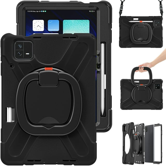 Funda para tableta mi pad 6 6 pro, protección contra caídas, antideslizante, Soporte Giratorio de 360 Grados, Con Correa para La Mano, Correa para El Hombro Extraíbles,