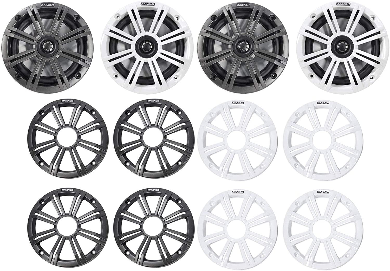 (4) KICKER 45KM654 6.5" 390w Marine Boat Speakers KM65 w/Charcoal+White