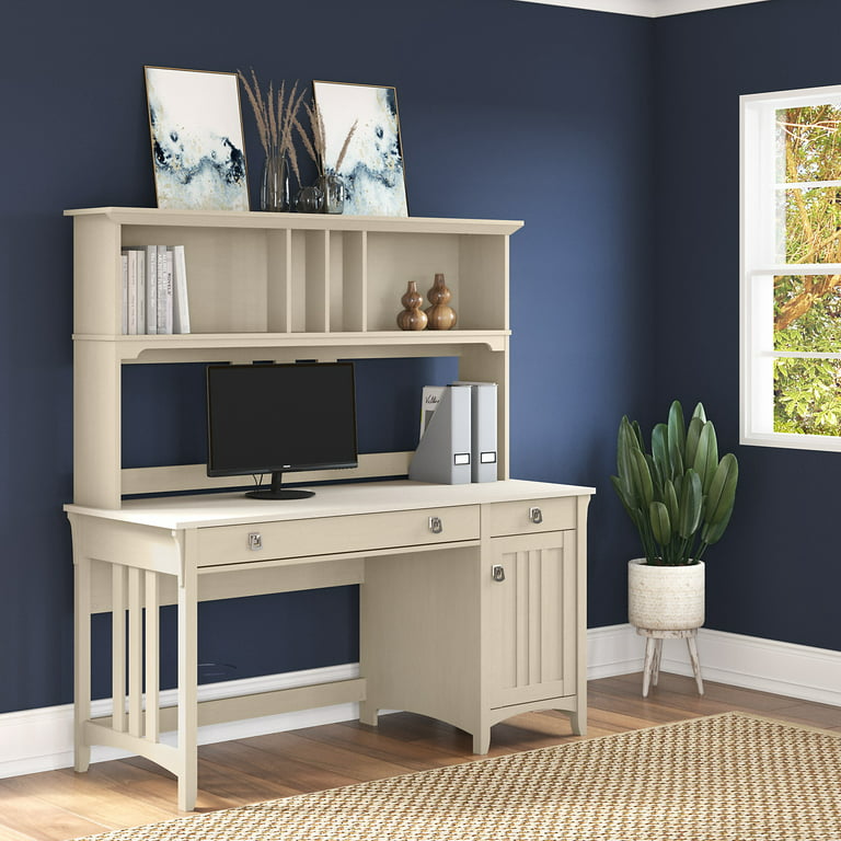 HOMCOM Farmhouse Computer Desk with Hutch and Cabinet, Home Office Desk with Storage, White