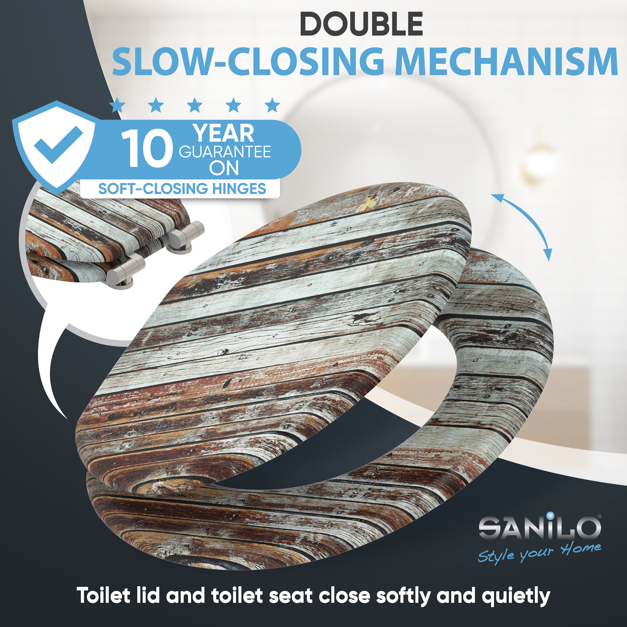 Sanilo Soft Close Toilet Seat ROUND, Quiet and Slow Close Lid and Seat, Strong Bumpers and Hinges, Antique