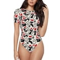 thumbnail image 1 of Junzan Justaucorps à Manches Courtes Col Rond Imprimé Chat de Noël pour Femmes, T-shirt Mode Aguichant une Pièce Col Rond Justaucorps Aguichant pour Sortir-TTG, 1 of 7