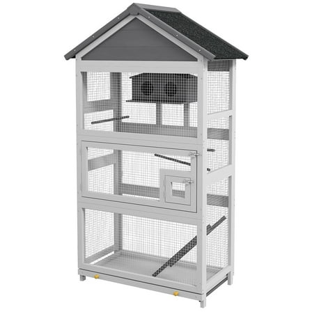 YYAo Pet Bird Cage, Bird Cage,Wooden Bird Aviary with Slide-Out Tray, Birdhouse, Ladder, Perches, Gray