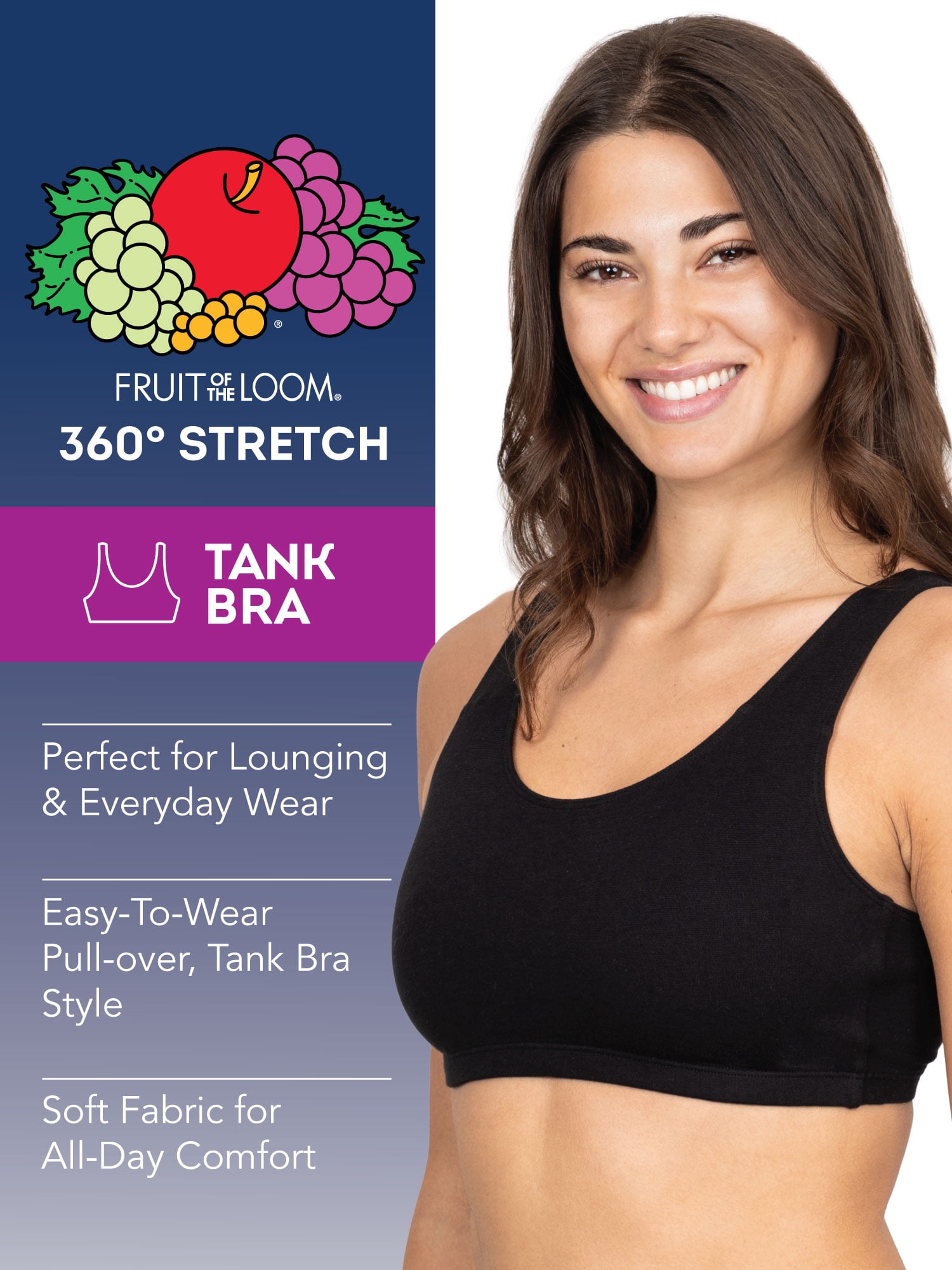 Fruit of the Loom Women's Tank Style Cotton Sports Bra, 3-Pack, Style 9012