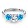 thumbnail image 3 of Gem Stone King 925 Sterling Silver White Moissanite and Simulated Blue Opal Engagement Ring for Women | 1.80 Cttw | Round 6MM | Gemstone Birthstone | Size 7, 3 of 7