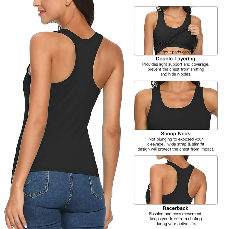 Anyfit Wear Racerback Workout Tank Tops With Shelf Bra for Women Basic Athletic  Tanks Yoga Undershirt Summer Sleeveless Exercise Tops White XL 
