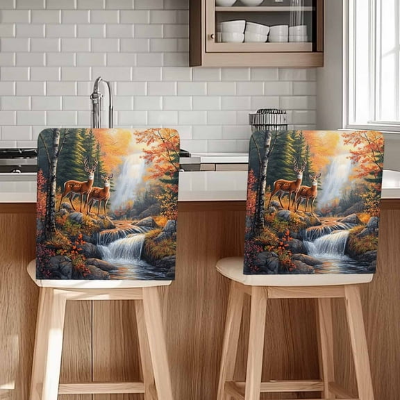 Deer Chair Covers Set of 4 Vintage Wildlife Chair Back Covers Stretch Removable Washable Chairs Slipcovers Chair Protector for Dining Room Kitchen Party Decor