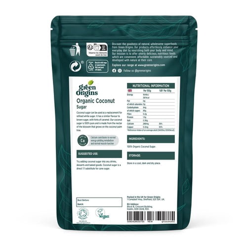 Green Origins Organic Coconut Sugar 500g, British Import (Pack of 2)