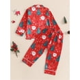 thumbnail image 6 of Cjfdfy Toddler Baby Girl Boy Christmas Silk Stain Pajamas Set Kids Girls PJS Set Sleepwear Fall Winter Clothes Santa Tree Bow Print Long Sleeve Button Down Shirt with Long Pants Set Loungewear 1-5Y, 6 of 9