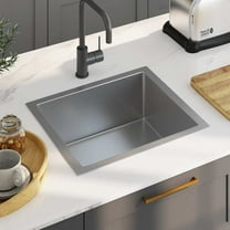 vidaXL 20.1-inch Kitchen Sink with Strainer, Top-Mount Sink Single Bowl, Silver Stainless Steel