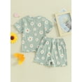 thumbnail image 5 of Musuos Toddler Girl Summer Outfit 6 12 18 24M 3T Floral Print Crew Neck Short Sleeve T-Shirts Tops and Shorts 2Pcs Clothes Set, 5 of 10