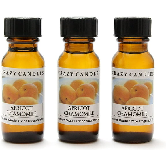Crazy Candles Apricot Chamomile 3 Bottles 1/2 Fl Oz Each (15ml) Premium Grade Scented Fragrance Oil (Aroma Bursting with Yummy Ripe Fruits)