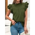 thumbnail image 6 of FreshPretty Casual Summer Tops for Women Short Ruffle Sleeves Shirts Crew Neck Hollow Out Lace Embroidered Blouses, 6 of 7